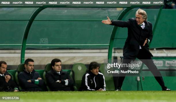 Sporting's coach Jorge Jesus gestures from the sideline during the Portuguese League football match between Sporting CP and Vitoria SC at Jose...