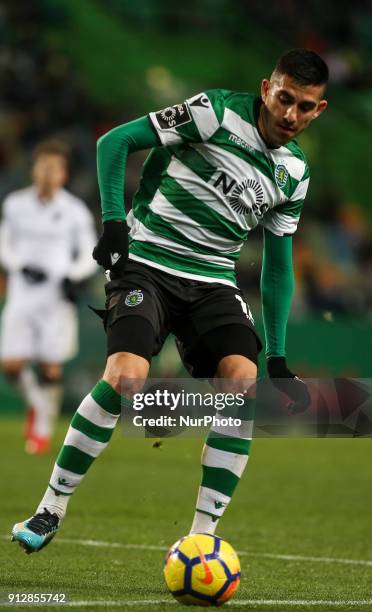 Sporting's midfielder Rodrigo Battaglia in action during the Portuguese League football match between Sporting CP and Vitoria SC at Jose Alvalade...