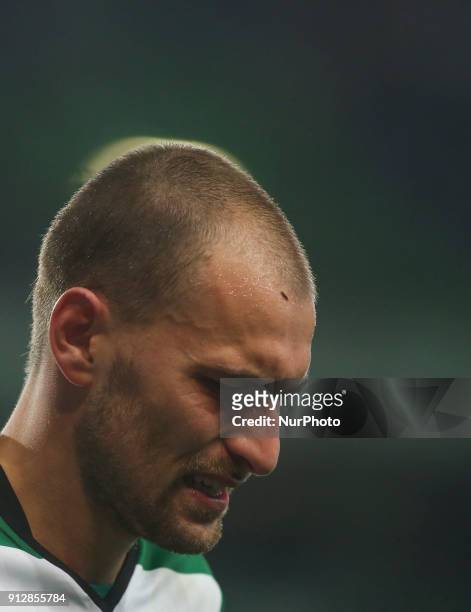 Sporting's forward Bas Dost looks on during the Portuguese League football match between Sporting CP and Vitoria SC at Jose Alvalade Stadium in...