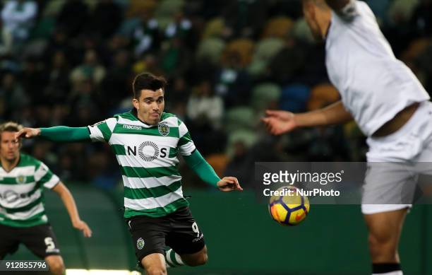 Sporting's midfielder Marcos Acuna shoots the ball during the Portuguese League football match between Sporting CP and Vitoria SC at Jose Alvalade...