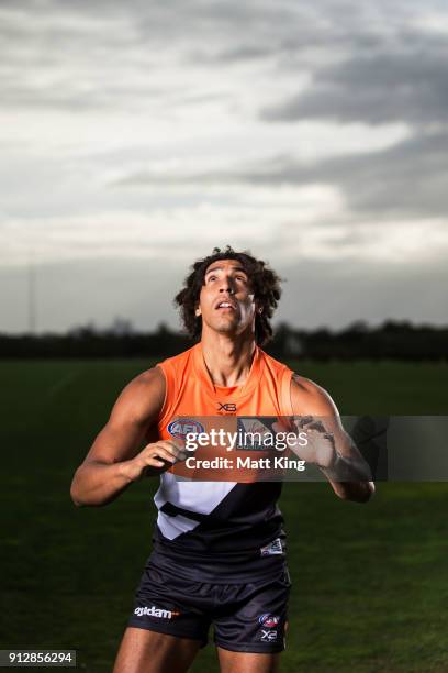 Aiden Bonar poses during the Greater Western Sydney Giants AFL media day on February 1, 2018 in Sydney, Australia.