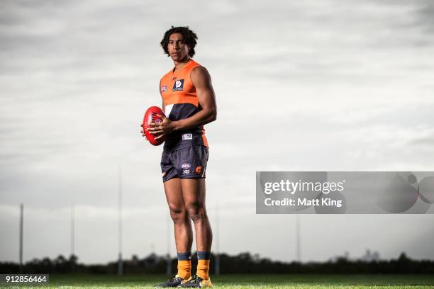 Aiden Bonar poses during the Greater Western Sydney Giants AFL media day on February 1, 2018 in Sydney, Australia.