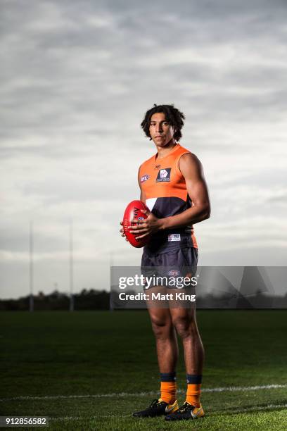 Aiden Bonar poses during the Greater Western Sydney Giants AFL media day on February 1, 2018 in Sydney, Australia.