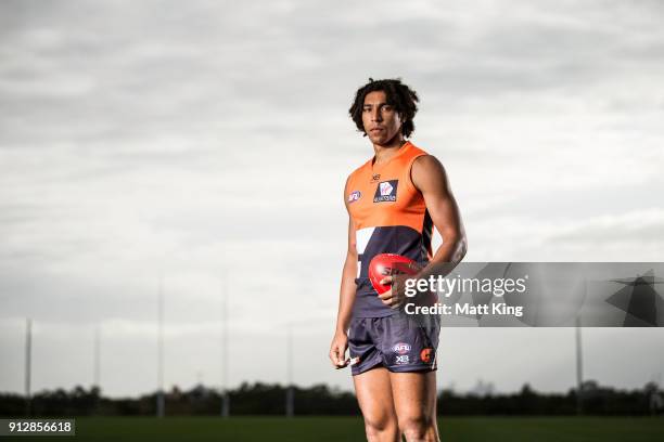 Aiden Bonar poses during the Greater Western Sydney Giants AFL media day on February 1, 2018 in Sydney, Australia.