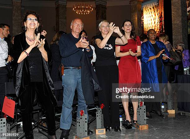 Claudia Cardinale, Eduardo Galeano, Annie Lennox, Julia Ormond and Barbara Hendricks attend the "Save The Children Awards" ceremony, held at the...