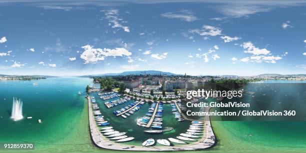 360° aerial view above lake zurich's marina, switzerland - zurich museum stock pictures, royalty-free photos & images