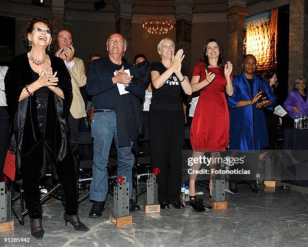 Claudia Cardinale, Eduardo Galeano, Annie Lennox, Julia Ormond and Barbara Hendricks attend the "Save The Children Awards" ceremony, held at the...