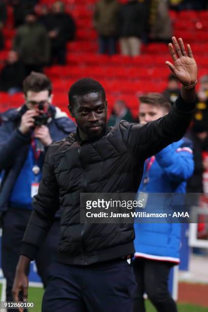 New Stoke City signing Badou Ndiaye during the Premier League match between Stoke City and Watford at Bet365 Stadium on January 31, 2018 in Stoke on...
