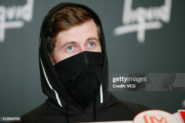 Alan Walker attends a news conference after Chinese internet giant Tencent and Sony Music Entertainment signing distribution partnership on January...