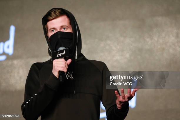 Alan Walker attends a news conference after Chinese internet giant Tencent and Sony Music Entertainment signing distribution partnership on January...