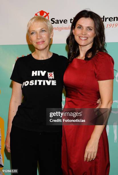 Annie Lennox and Julia Ormond attend the "Save The Children Awards" ceremony, held at the Circulo de las Bellas Artes on September 30, 2009 in...