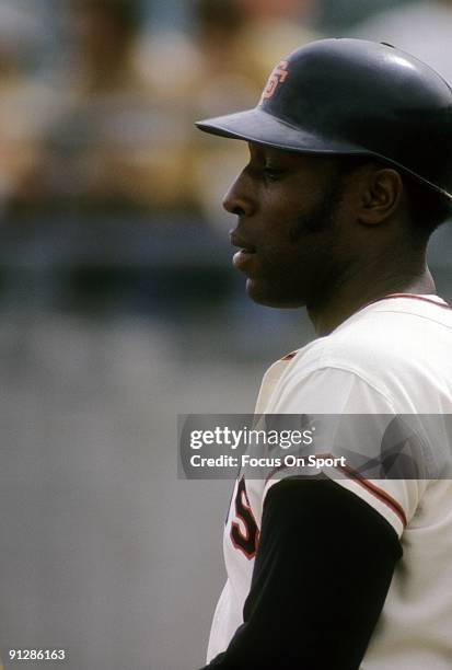 S: First baseman Willie McCovey of the San Francisco Giants standing in the on deck circle waiting his turn to hit against the Oakland Athletics...