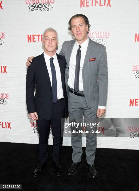 Producers Jeff Pinkner and Scott Rosenberg attend Netfix's "Everything Sucks!" series premiere at AMC 34th Street on January 31, 2018 in New York...