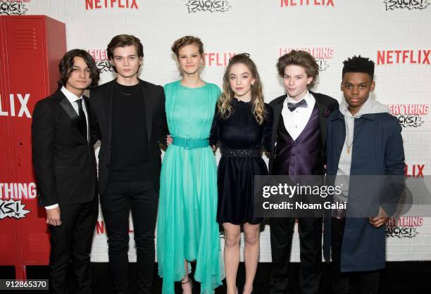 Rio Mangini, Elijah Stevenson, Peyton Kennedy, Sydney Sweeney, Quinn Liebling and Jahi Di'Allo Winston attend Netfix's "Everything Sucks!" series...