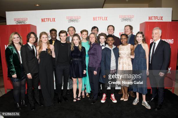 Cast and crew of "Everything Sucks!" attend Netfix's "Everything Sucks!" series premiere at AMC 34th Street on January 31, 2018 in New York City.