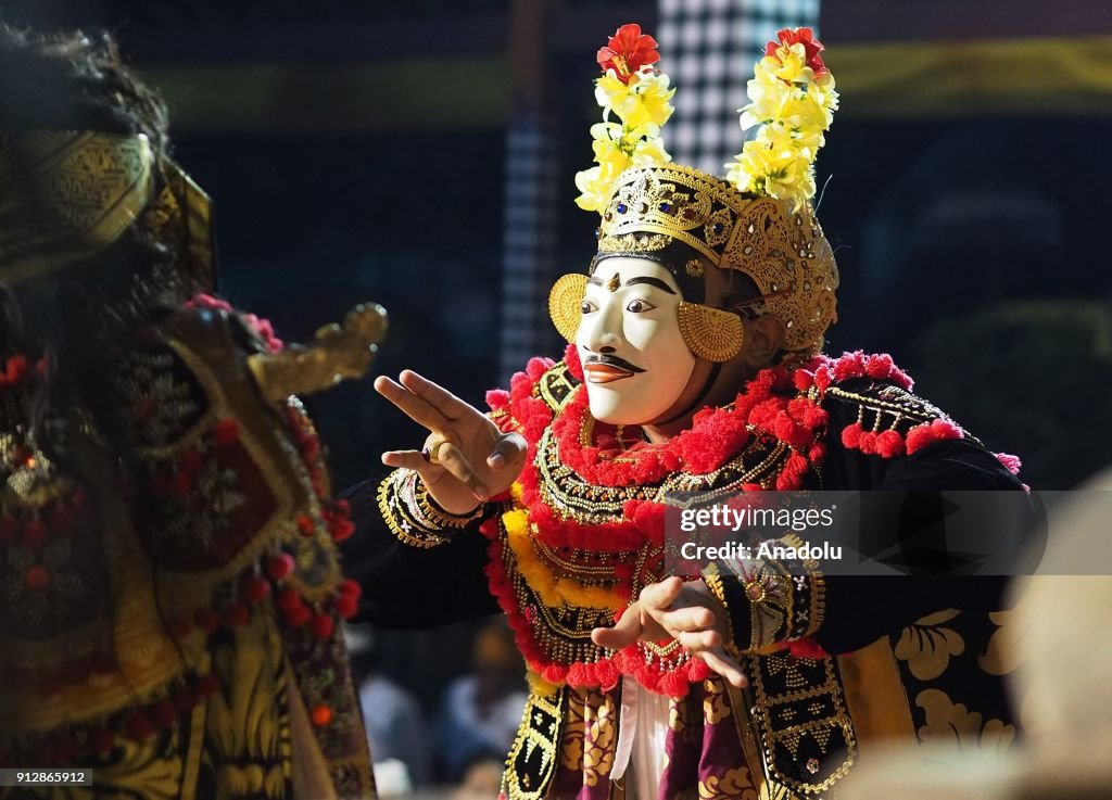 Masked Ritual Bali A Balinese performer, Gustut , wears a mask as a King for Sidakarya ...