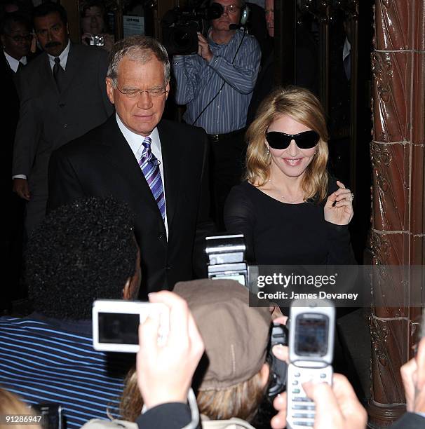 David Letterman and Madonna tape the "Late Show with David Letterman" outside Ed Sullivan Theater on September 30, 2009 in New York City.