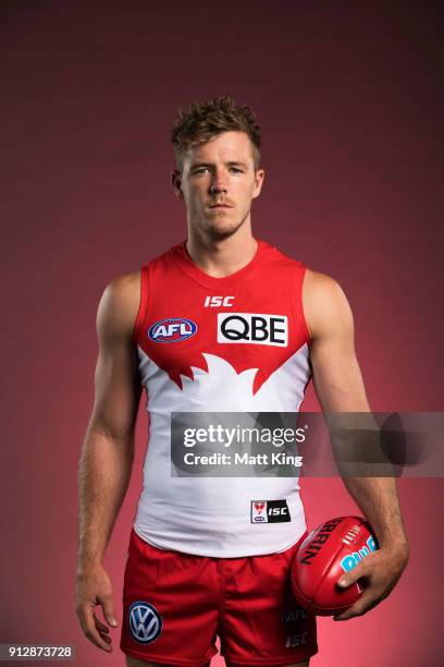Luke Parker poses during a Sydney Swans AFL portrait session on February 1, 2018 in Sydney, Australia.