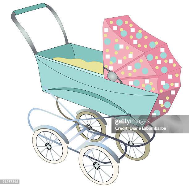 retro-kinderwagen - sportkinderwagen stock-grafiken, -clipart, -cartoons und -symbole