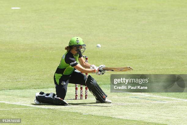 Fran Wilson of the Thunder bats during the Women's Big Bash League match between the Sydney Thunder and the Perth Scorchers at Optus Stadium on...