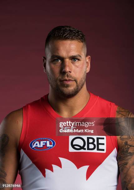 Lance Franklin poses during a Sydney Swans AFL portrait session on February 1, 2018 in Sydney, Australia.