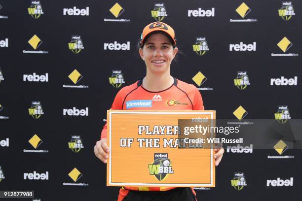 Player of the match, Nicole Bolton of the Scorchers after the Women's Big Bash League match between the Sydney Thunder and the Perth Scorchers at...