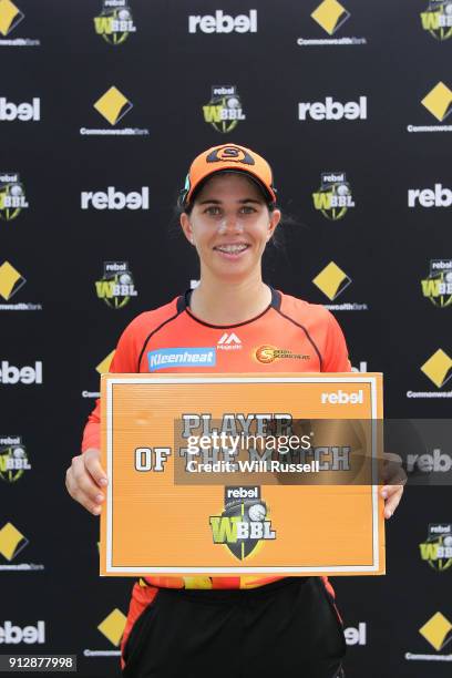 Player of the match, Nicole Bolton of the Scorchers after the Women's Big Bash League match between the Sydney Thunder and the Perth Scorchers at...