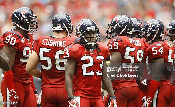 Cornerback Dunta Robinson of the Houston Texans awaits the official review on a play during the game against the Jacksonville Jaguars at Reliant...