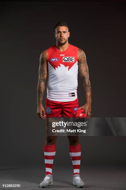 Lance Franklin poses during a Sydney Swans AFL portrait session on February 1, 2018 in Sydney, Australia.