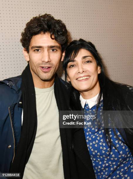 Actors Salim Kechiouche and Fatima Adoum attend "Voyoucratie" premiere at Publicis Champs Elysees on January 31, 2018 in Paris, France.