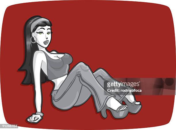 brunette frau in rot - pretty brunette woman cartoon stock-grafiken, -clipart, -cartoons und -symbole
