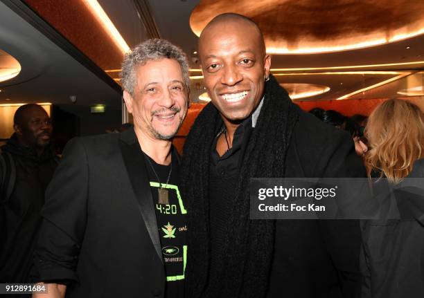 Actors Abel Jafri and Eebra Toore attend "Voyoucratie" premiere at Publicis Champs Elysees on January 31, 2018 in Paris, France.