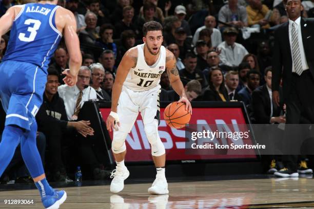 Wake Forest's Mitchell Wilbekin. The Wake Forest University Demon Deacons hosted the Duke University Blue Devils on January 23, 2018 at Lawrence Joel...