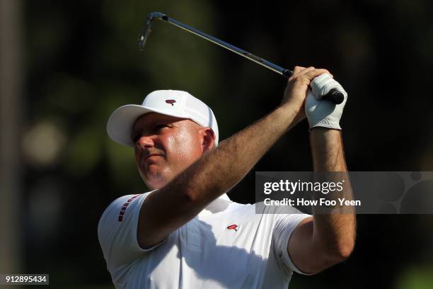 Graeme Storm of England in action during day one of the 2018 Maybank Championship at Saujana Golf and Country Club on February 1, 2018 in Kuala...