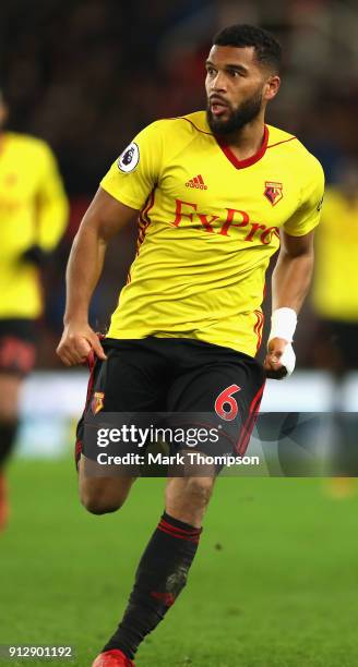 Adrian Mariappa of Watford in action during the Premier League match between Stoke City and Watford at Bet365 Stadium on January 31, 2018 in Stoke on...