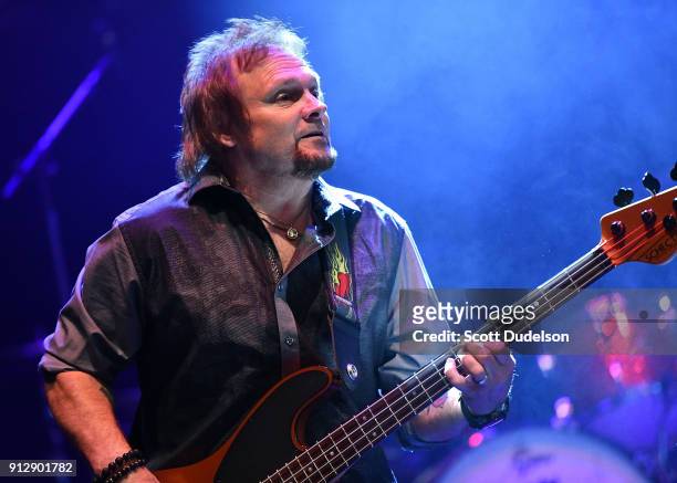 Bass player Michael Anthony, formerly of Van Halen, performs onstage during the Adopt the Arts annual rock gala at Avalon Hollywood on January 31,...