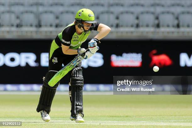 Alex Blackwell of the Thunder bats during the Women's Big Bash League match between the Sydney Thunder and the Perth Scorchers at Optus Stadium on...