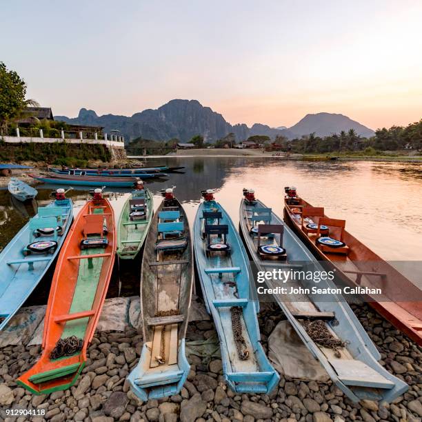 sunset on the nam song river - nam song river stock pictures, royalty-free photos & images