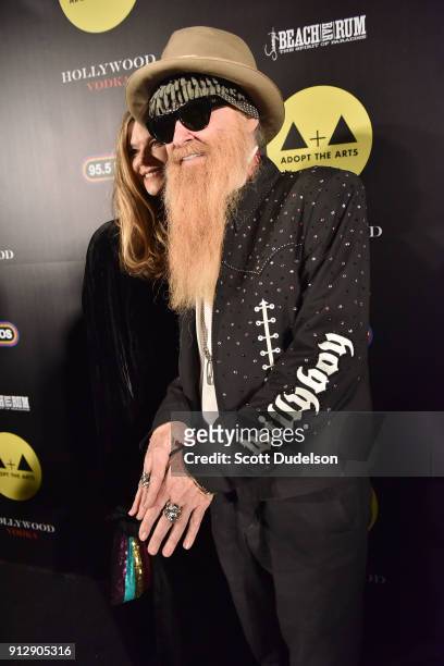 Gilligan Stillwater and Billy Gibbons of ZZ Top attend the Adopt the Arts annual rock gala at Avalon Hollywood on January 31, 2018 in Los Angeles,...