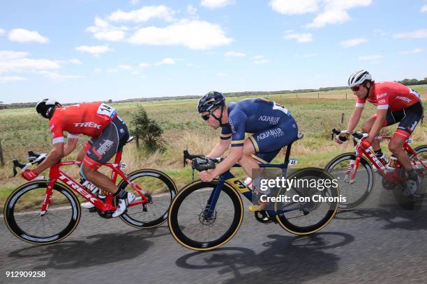 Alex Frame of New Zealand and Trek-Segafredo, Lasse Norman Hansen of Denmark and Aqua Blue Sports, Koen De Kort of Denmark and Trek-Segafredo during...