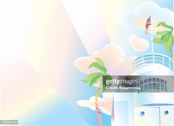 art-deco era miami villa er building - miami background stock illustrations