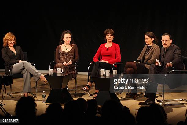 Actresses Alice Ripley, Bebe Neuwirth, Beth Leavel, Laura Benanti and host Howard Sherman attend the Back2Broadway Star Chats: Broadway Leading...