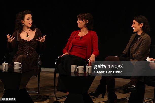 Actresses Bebe Neuwirth, Beth Leavel and Laura Benanti attend the Back2Broadway Star Chats: Broadway Leading Ladies at TheTimesCenter on September...