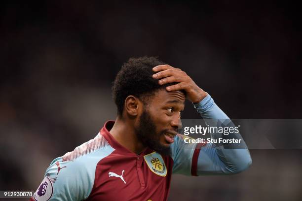 Burnley player Georges-Kevin N'Koudou reacts during the Premier League match between Newcastle United and Burnley at St. James Park on January 31,...