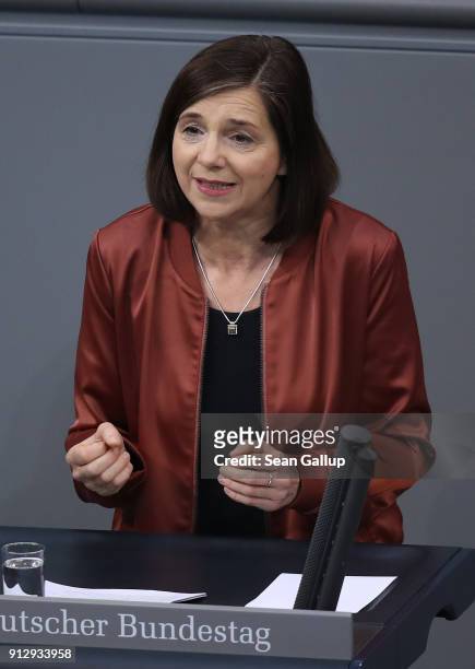 Katrin Goering-Eckardt of the German Greens party member Katrin Goering-Eckardt speaks at the Bundestag during debates over a proposal concerning the...