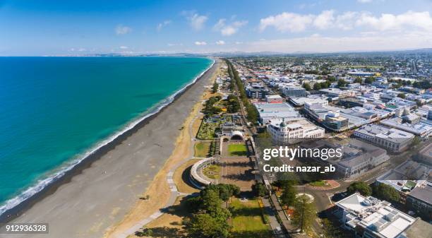 overhead looking at napier beach, new zealand. - napier stock pictures, royalty-free photos & images