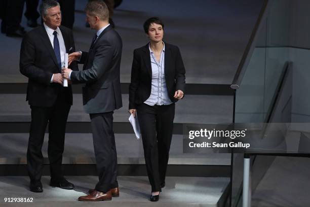 Frauke Petry, a former member of the right-wing AfD political party and currently an independent, prepares to speak at the Bundestag during debates...