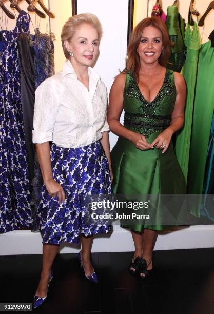 Designer Carolina Herrera and Maria Celeste Arraras attend the opening of the Carolina Herrera store at Bal Harbour Shops on September 30, 2009 in...