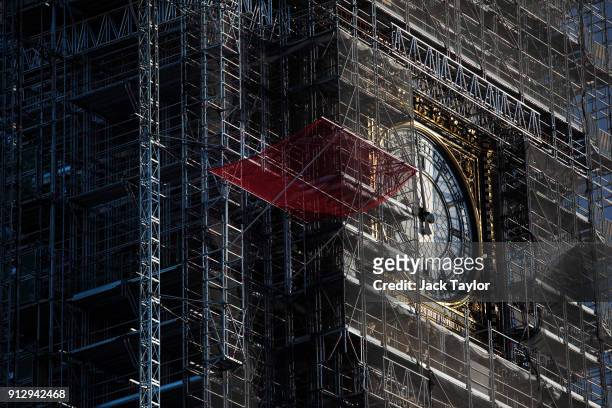 The Elizabeth Tower, commonly known as Big Ben stands covered in scaffolding on February 1, 2018 in London, England. MPs have voted to leave the...