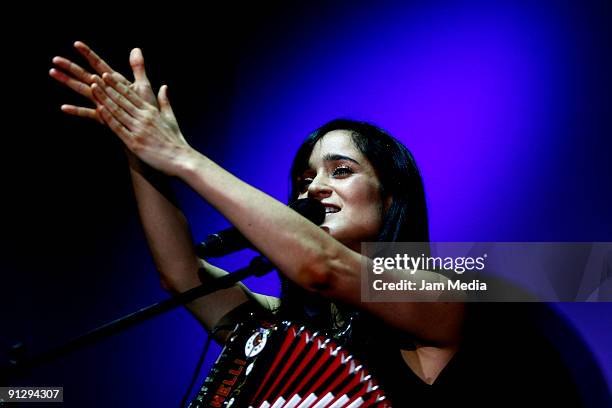 Singer Julieta Venegas performs during a ceremony for her appointment as ambassador of the good will for UNICEF at the Indianilla Station on...